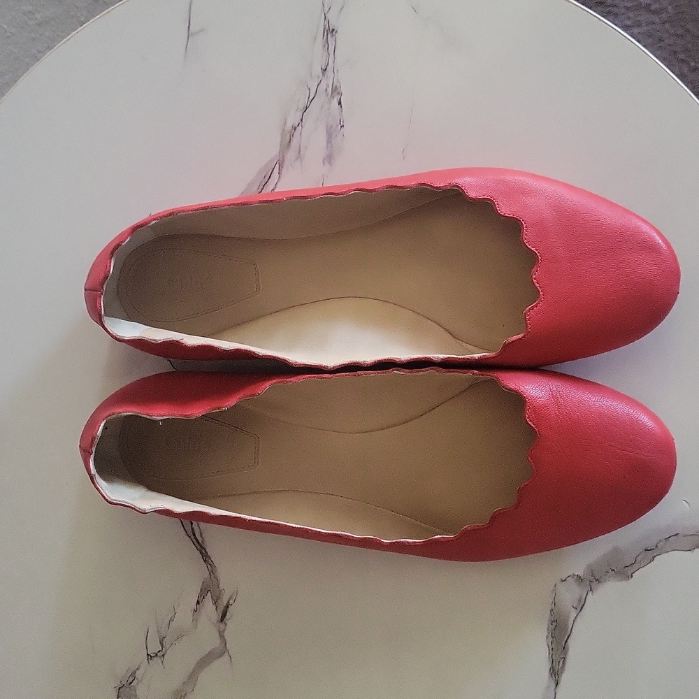 CHLOE Lauren Salmon Scalloped Ballerina Leather slippers Flat Shoes